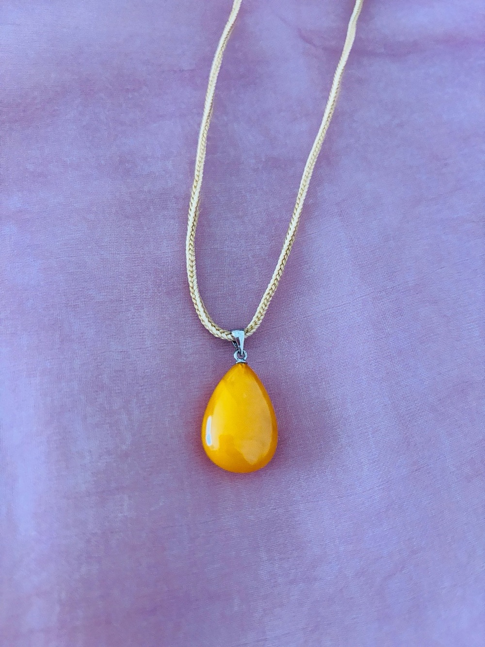 Yellow Teardrop Amber Pendant - Women Jewelry